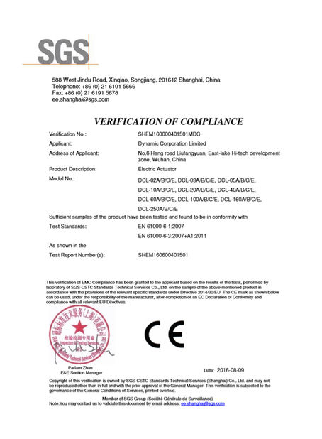 China Dynamic Corporation Limited Certificações